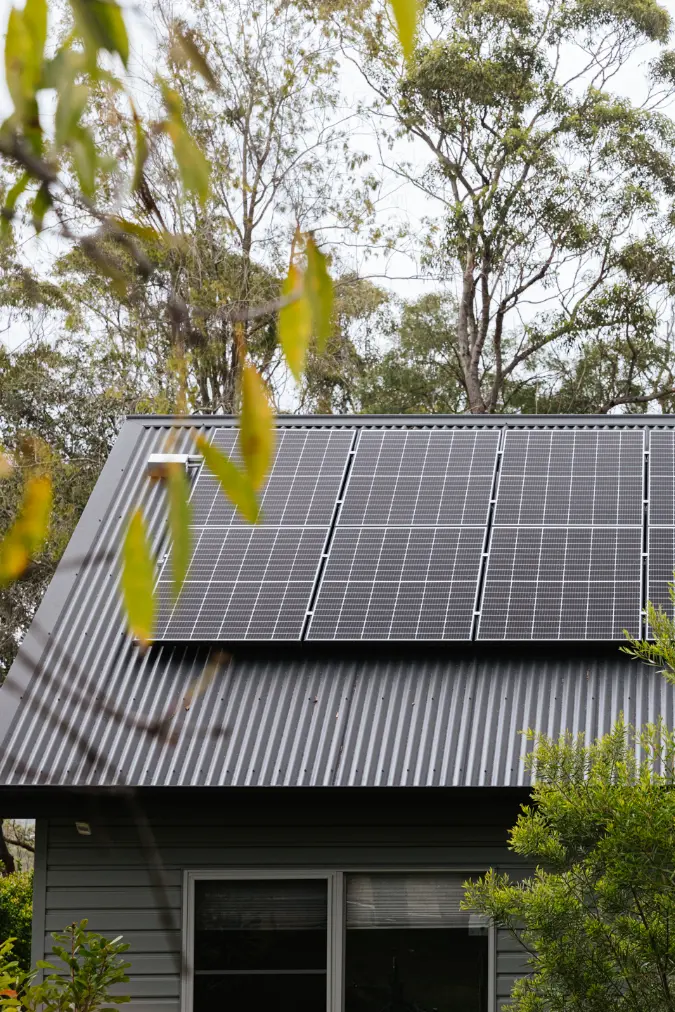 Solar panels on a roof in the Blue Mountains